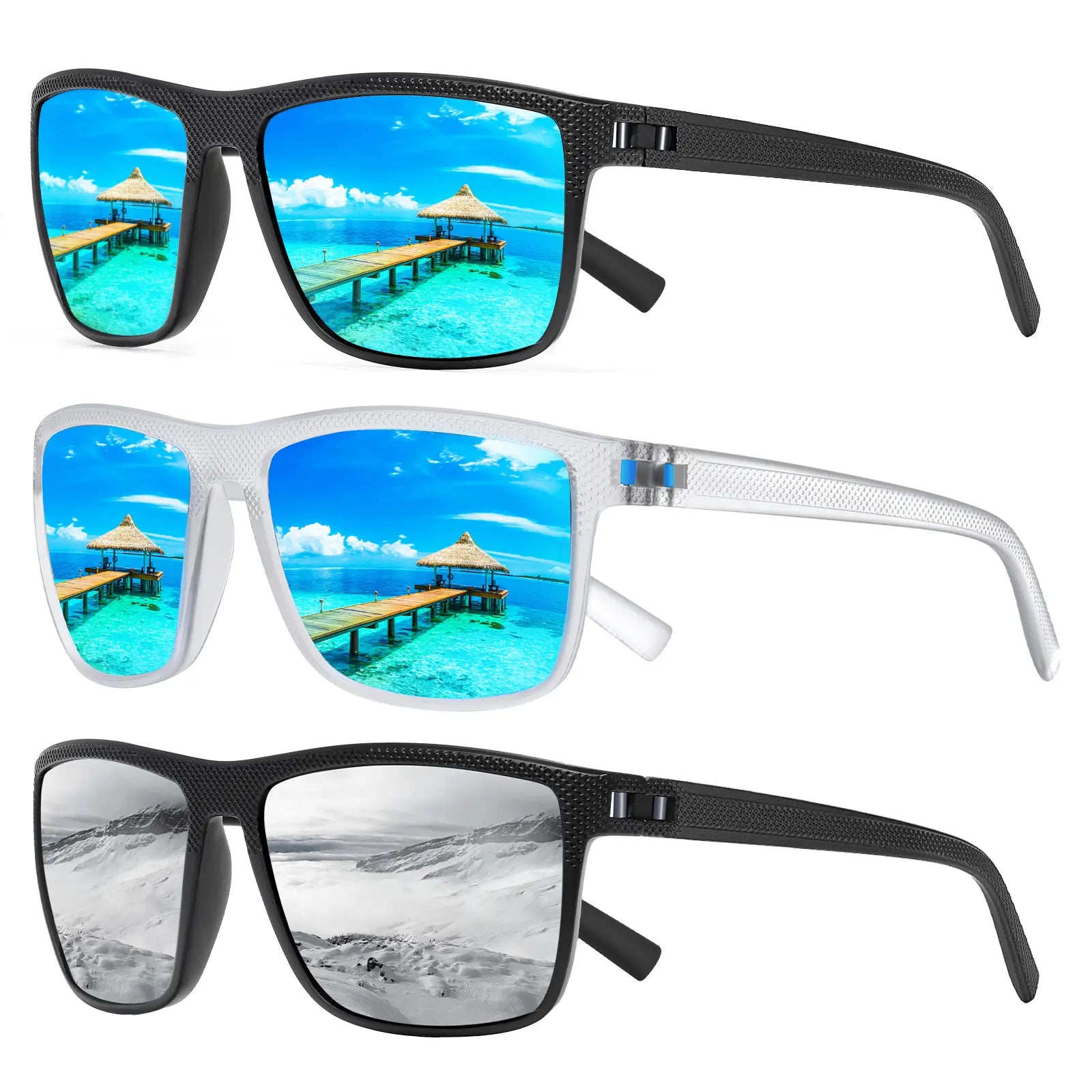Turbo Pep Unisex Polarized Square Sunglasses - 3 Pairs