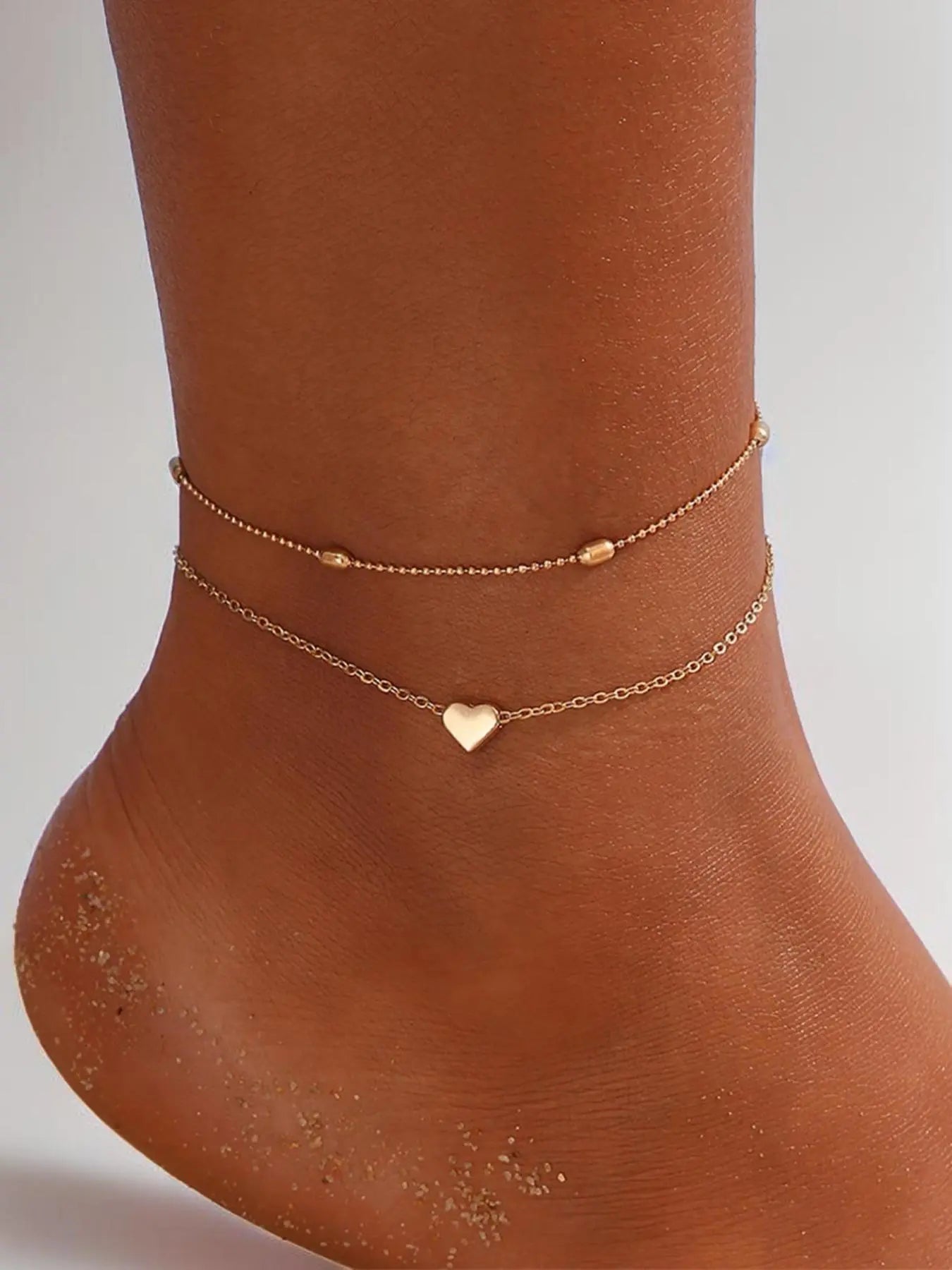Women's Double Layered Heart Decorated Anklet