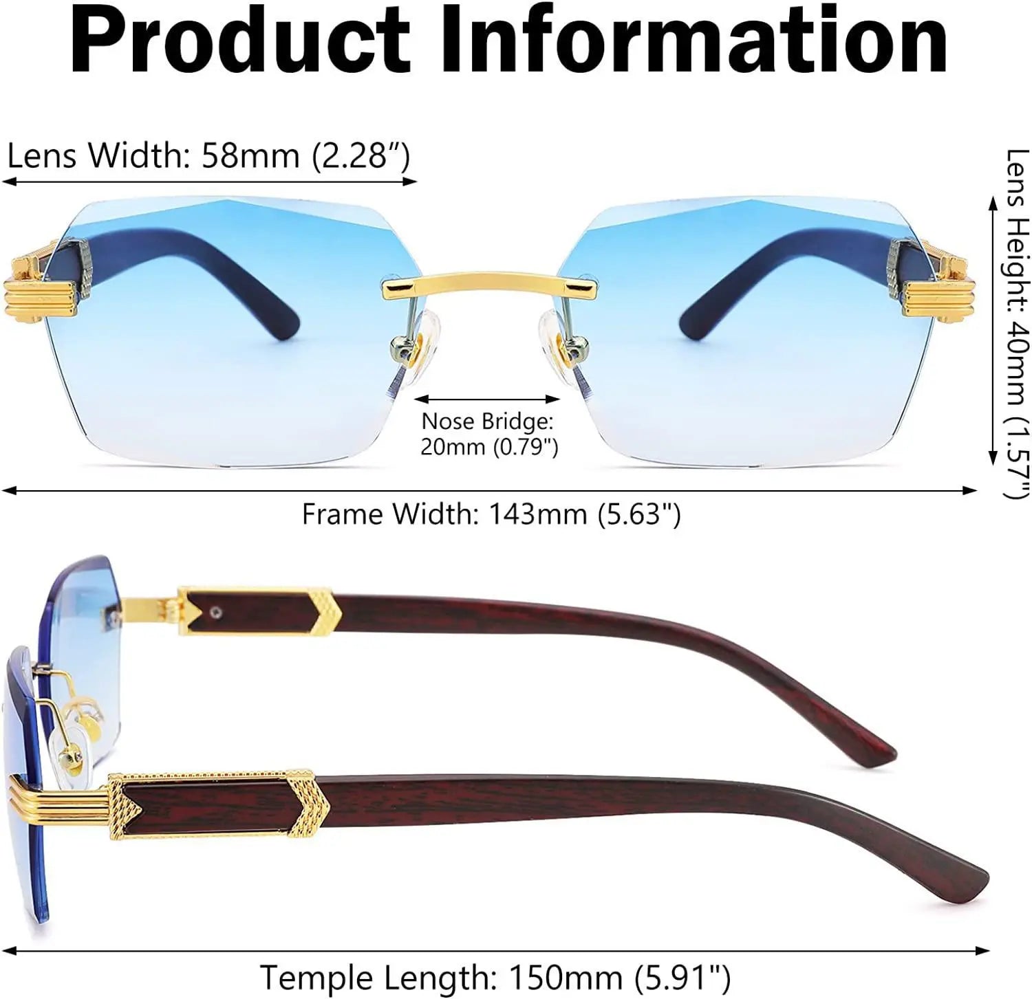 Square Rimless Sunglasses for Men and Women