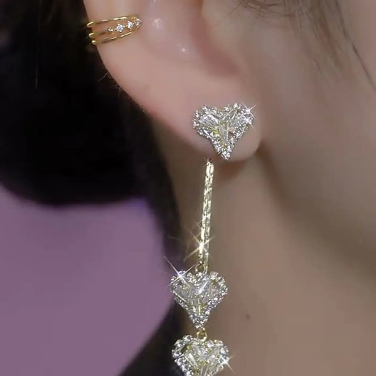 Zircon Heart Tassel Earrings for Women