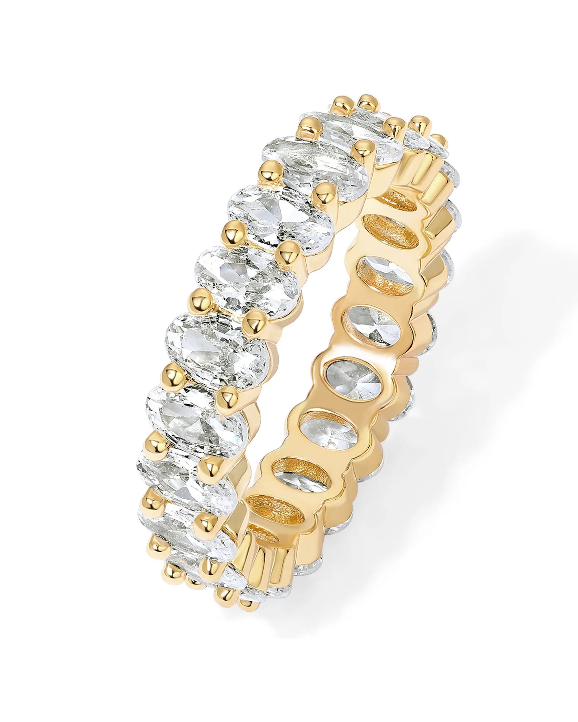 PAVOI 14K Gold Plated Eternity Ring with Oval 5A & 6A Cubic Zirconia - Stackable Love Ring for Women - Elegant Wedding Band Available in Sizes 5 to 10