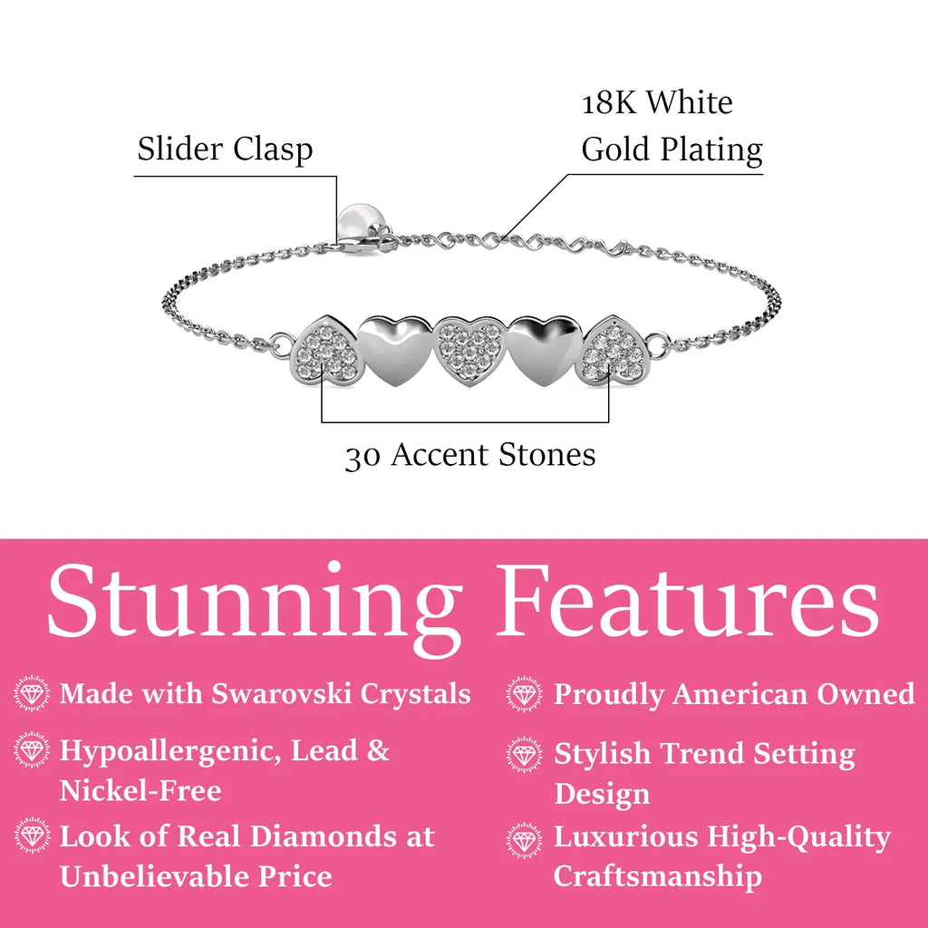 Juliette 18K White Gold Plated Heart Bracelet