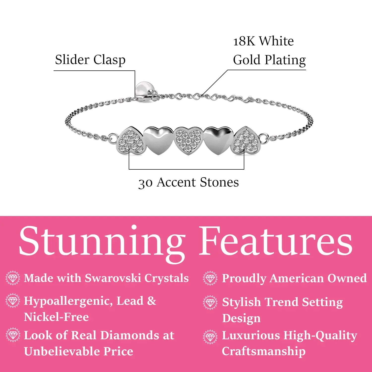 Juliette 18K White Gold Plated Heart Bracelet