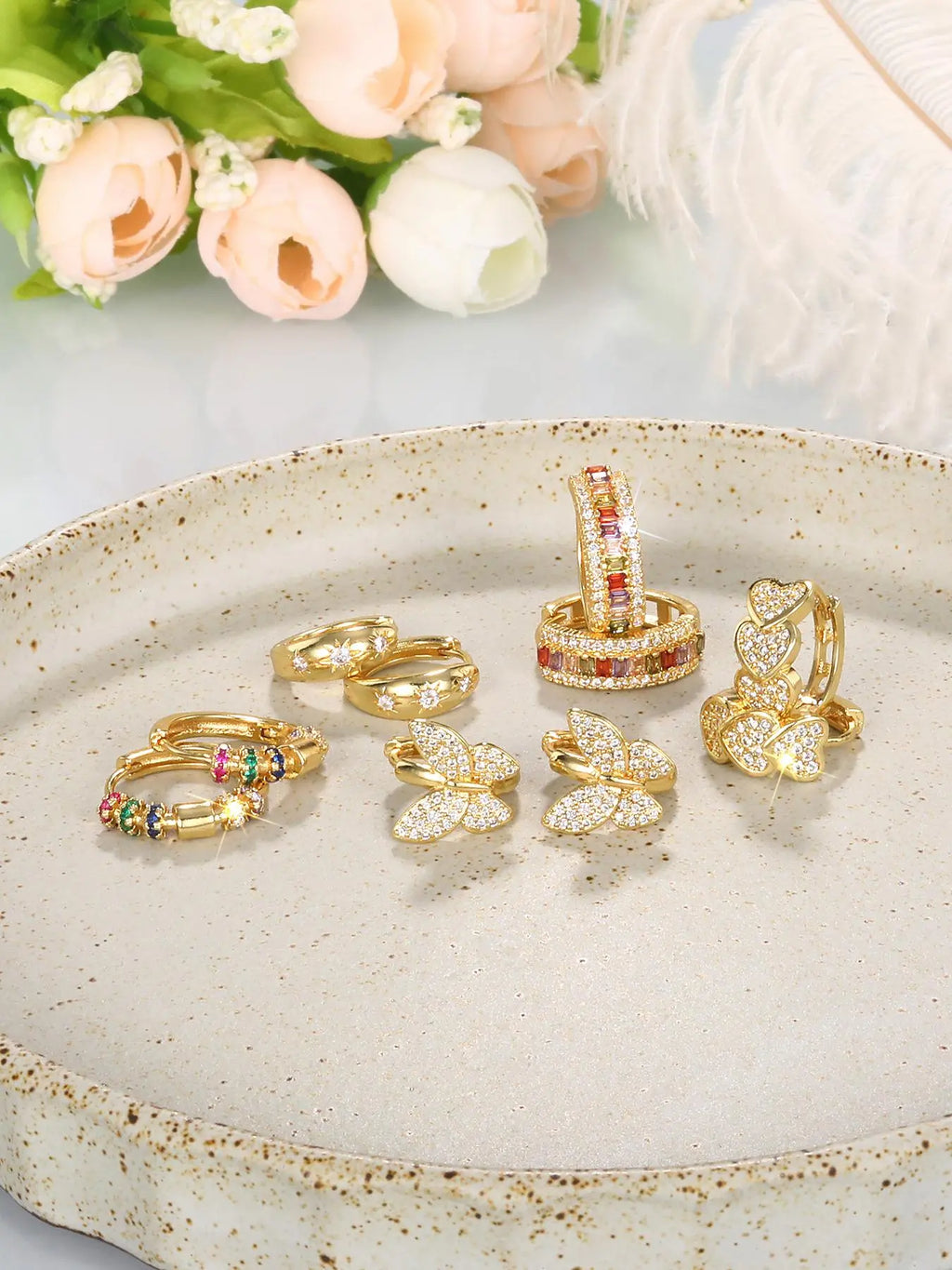Butterfly and Heart Design Hoop Earrings