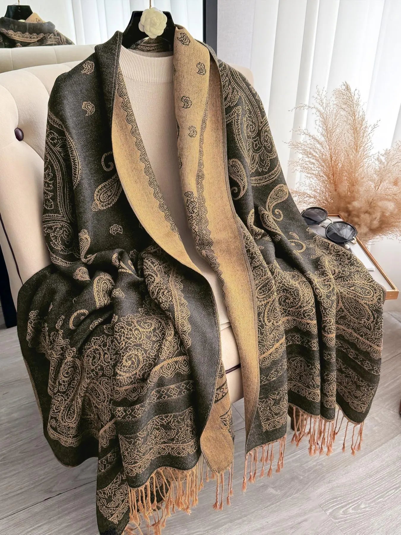 Bohemian-Inspired Paisley Pattern Headscarf, Lightweight Pashmina Shawl