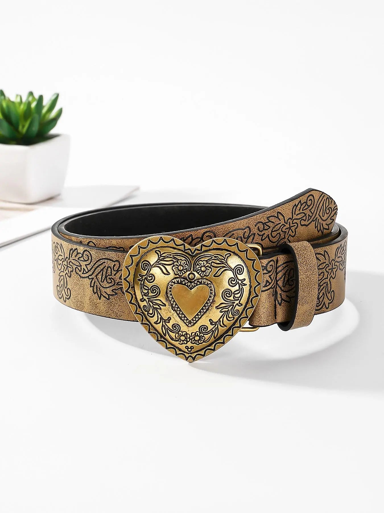 Boho Heart Embossed Buckle Belt