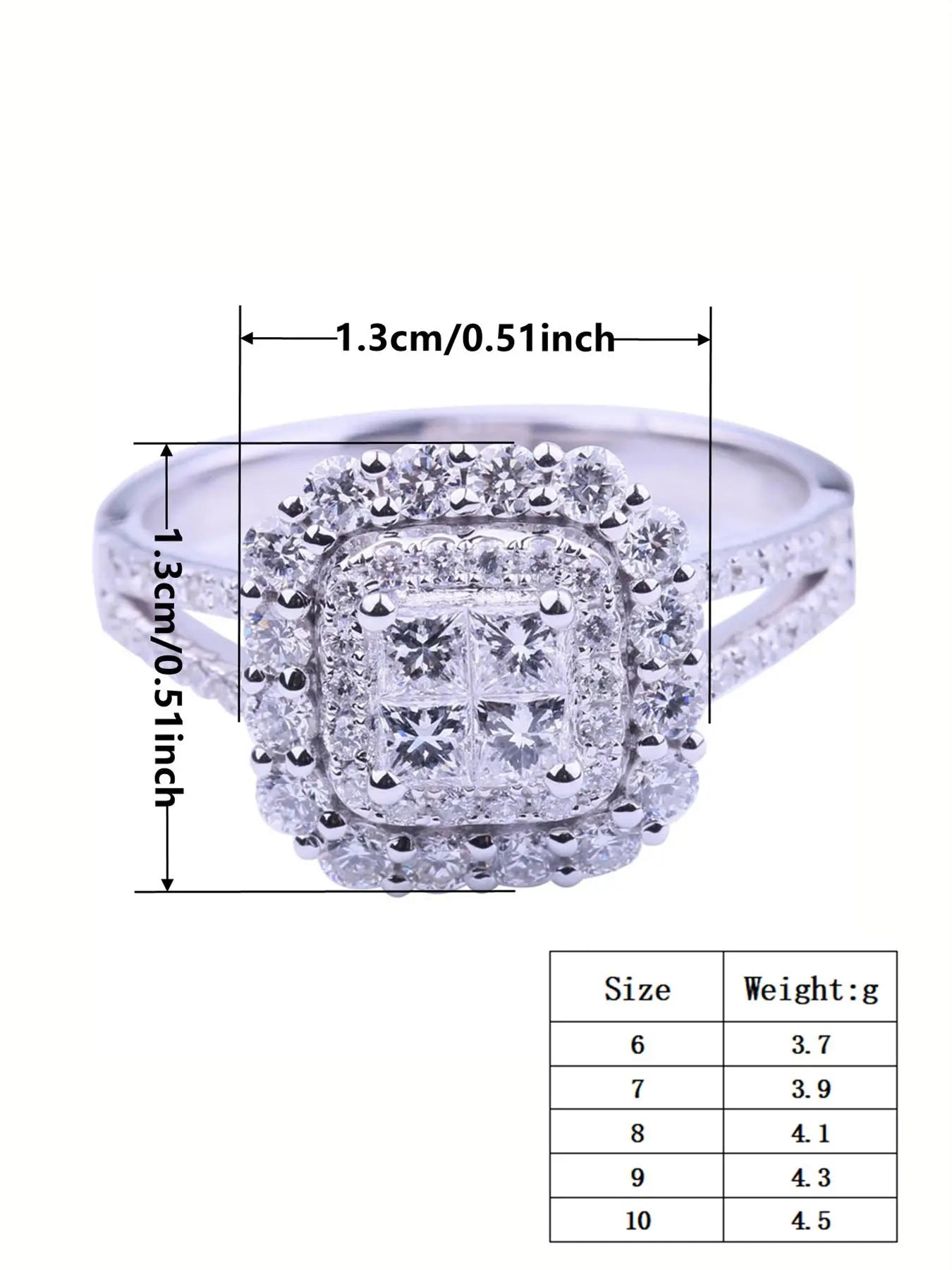 S925 Sterling Silver Square Shaped Rhinestone Pave Ring - Elegant Jewelry for Women, Perfect for Summer Parties and Daily Wear