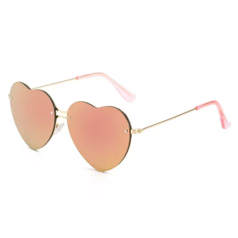 Heart-Shaped Rimless Sunglasses with Clear Ocean Lenses