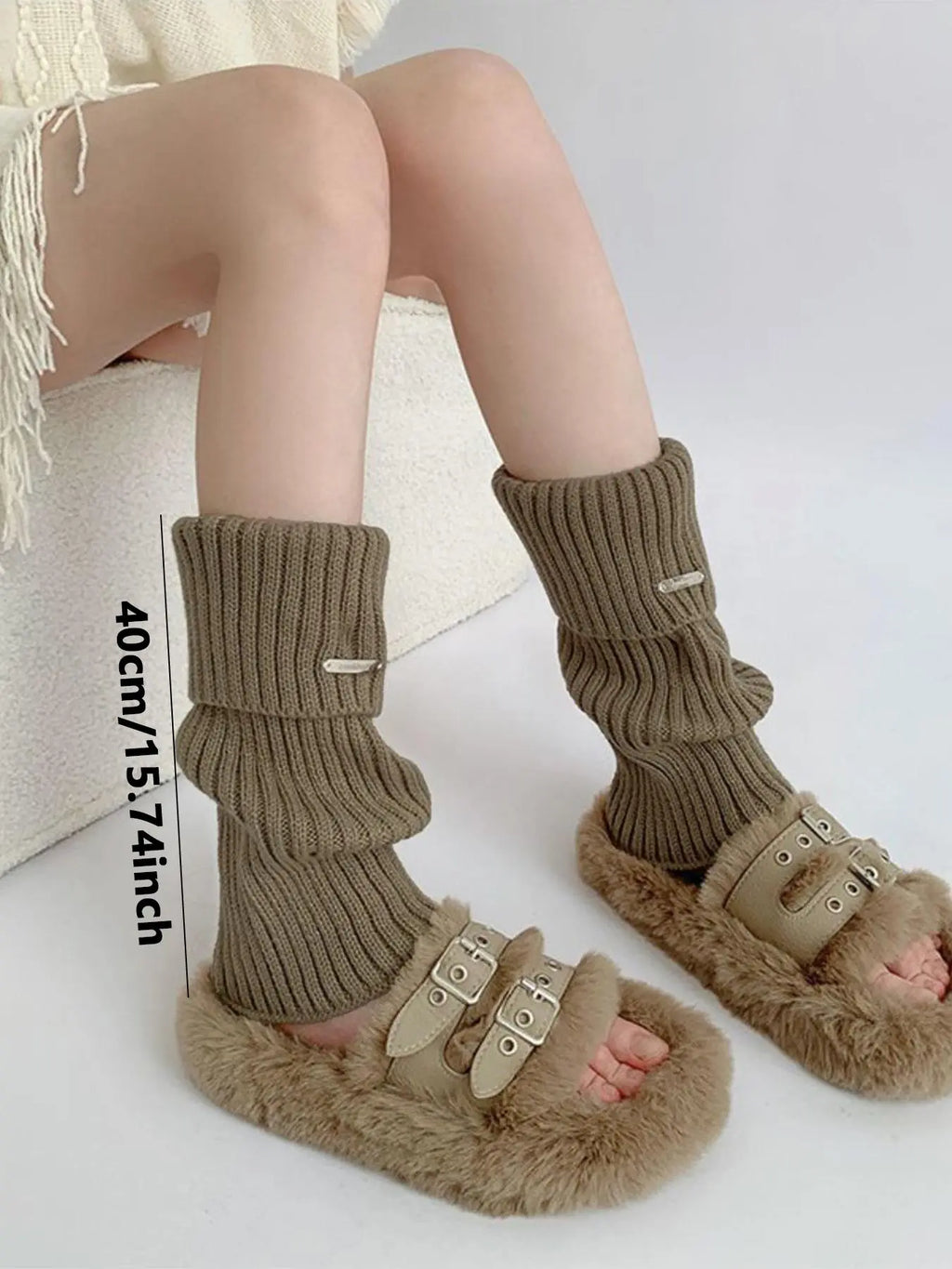 Women's Minimalist Solid Color Leg Warmers with Metal Label Detail