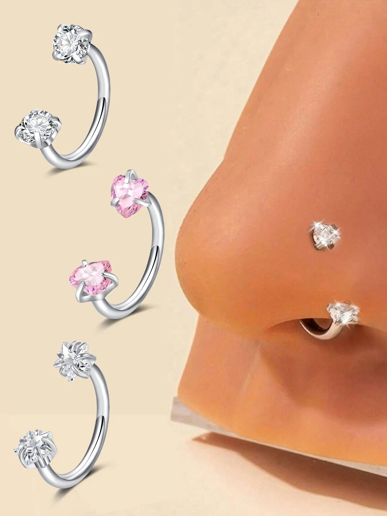 Stainless Steel CZ-Inlaid Nose Ring for Unisex - Elegant Body Jewelry for Everyday and Special Occasions, Trendy Versatile Design, Perfect Gift for Nose Piercing Enthusiasts