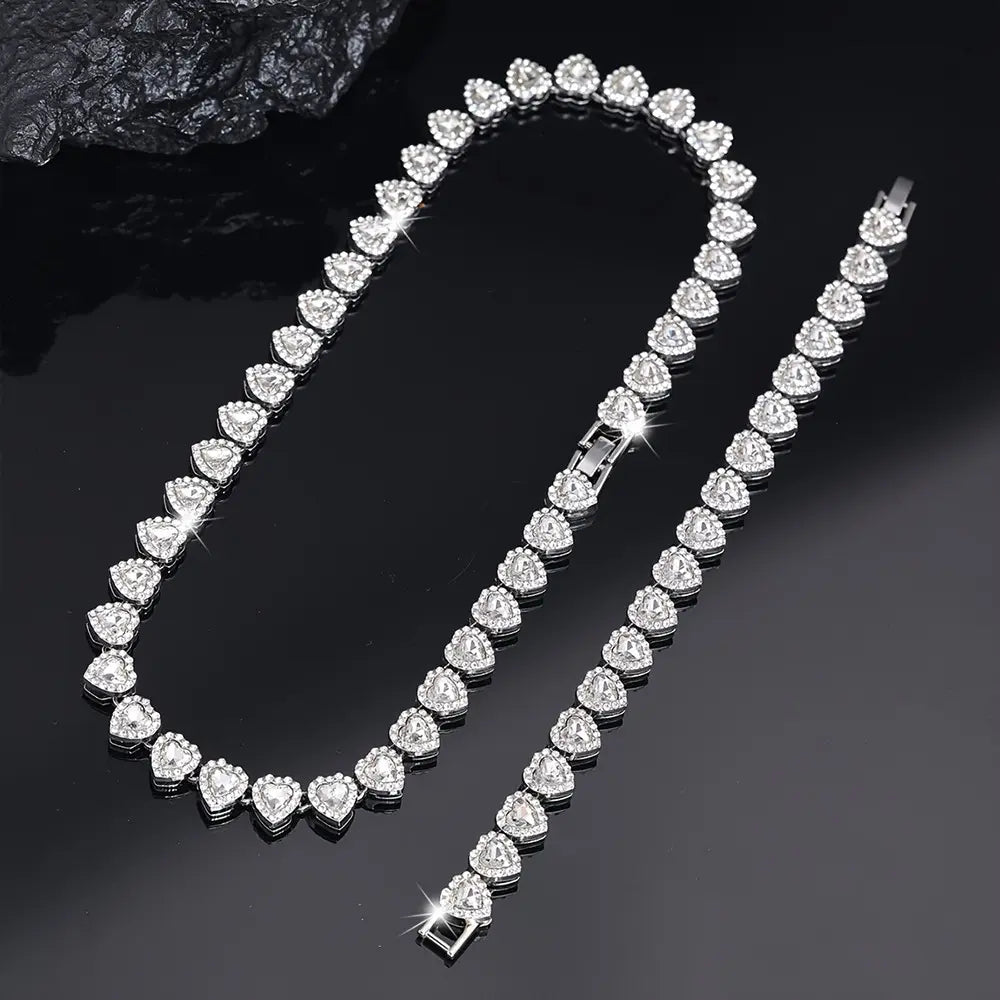 Heart-Shaped Cuban Chain Necklace Set