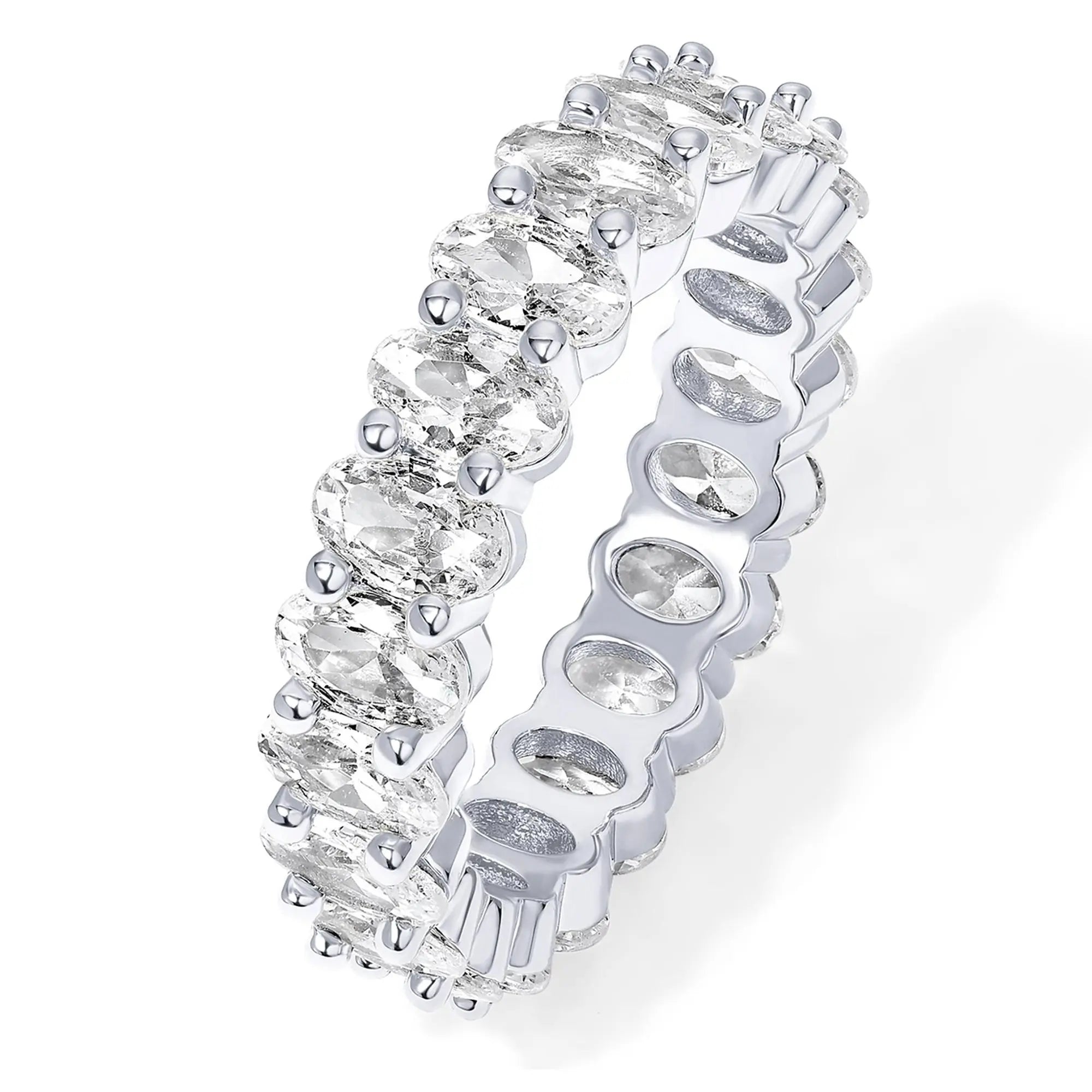 PAVOI 14K Gold Plated Eternity Ring with Oval 5A & 6A Cubic Zirconia - Stackable Love Ring for Women - Elegant Wedding Band Available in Sizes 5 to 10