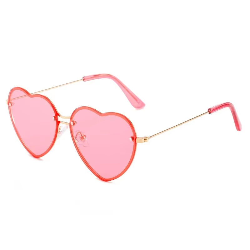 Heart-Shaped Rimless Sunglasses with Clear Ocean Lenses