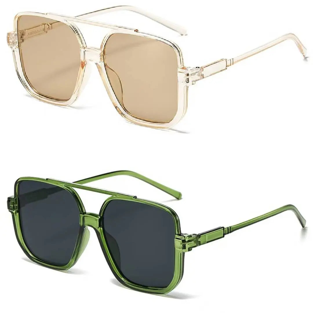 2-Pack Oversized Square Double Bridge Sunglasses - Y2K American Retro Fashion with UV Protection Aviator Shades