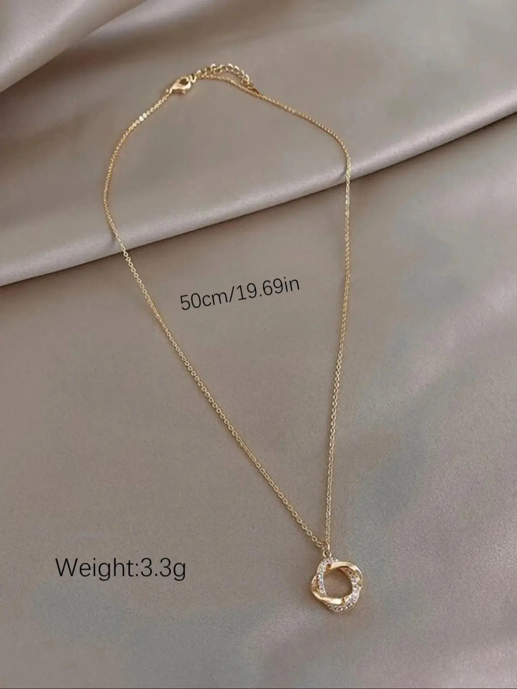 Twisted Circle Pendant Necklace with Rhinestone Accents