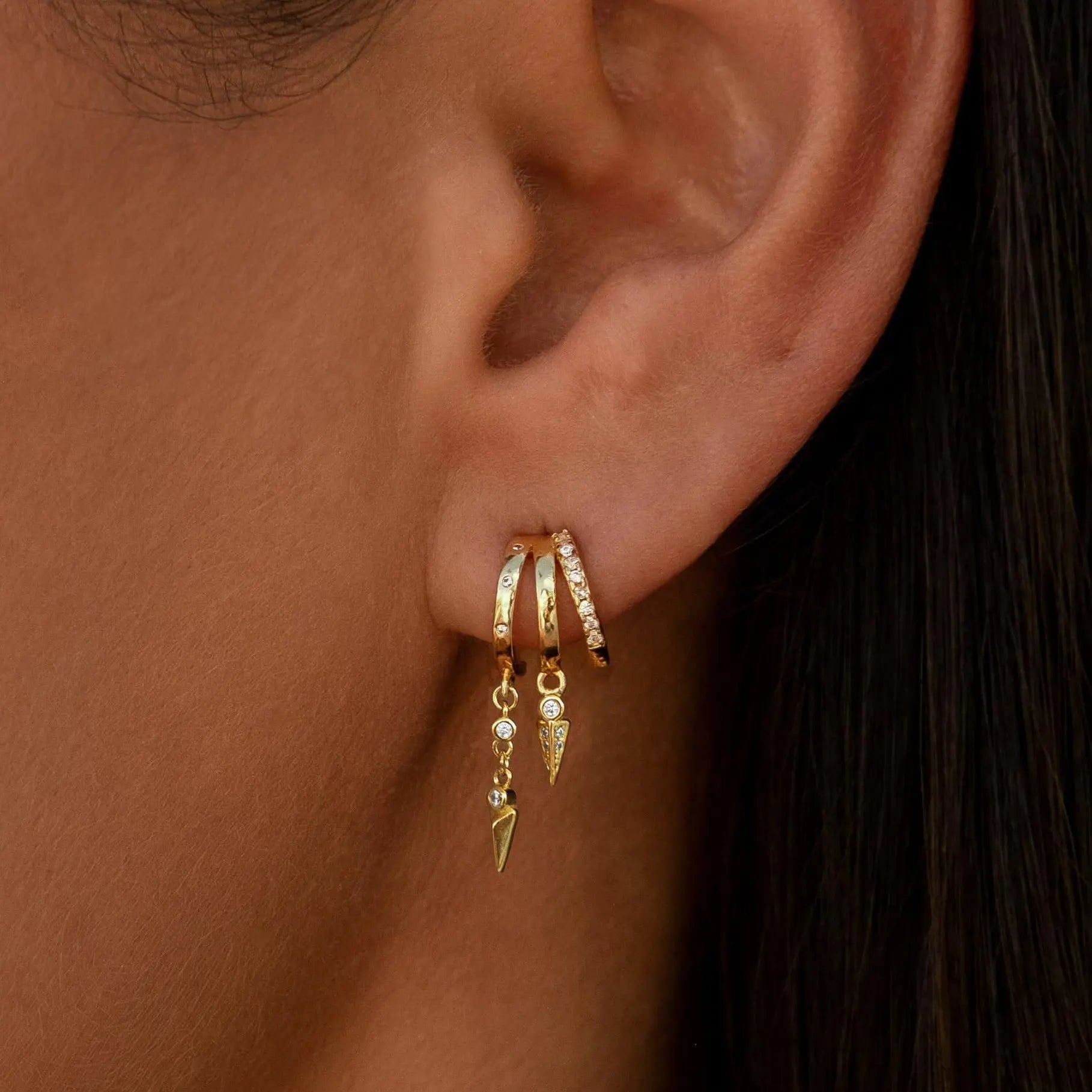 Gania Women's Gold Triple Huggies Earrings