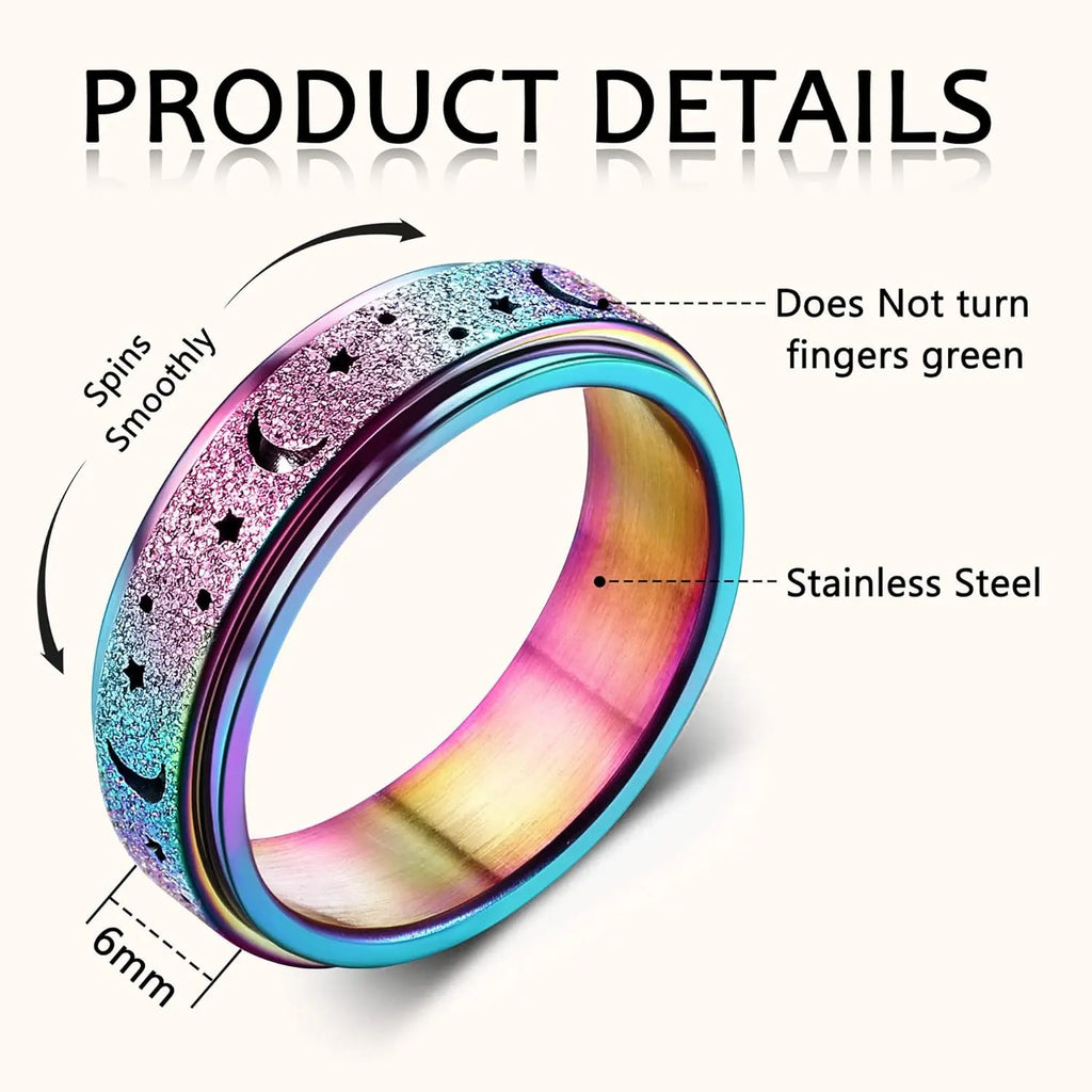 FLORIDECO Stainless Steel Adjustable Fidget Rings for Anxiety Relief - Elegant Rose Gold Spinner Ring for Women, Sizes 5-13, Durable Stress-Relieving Design