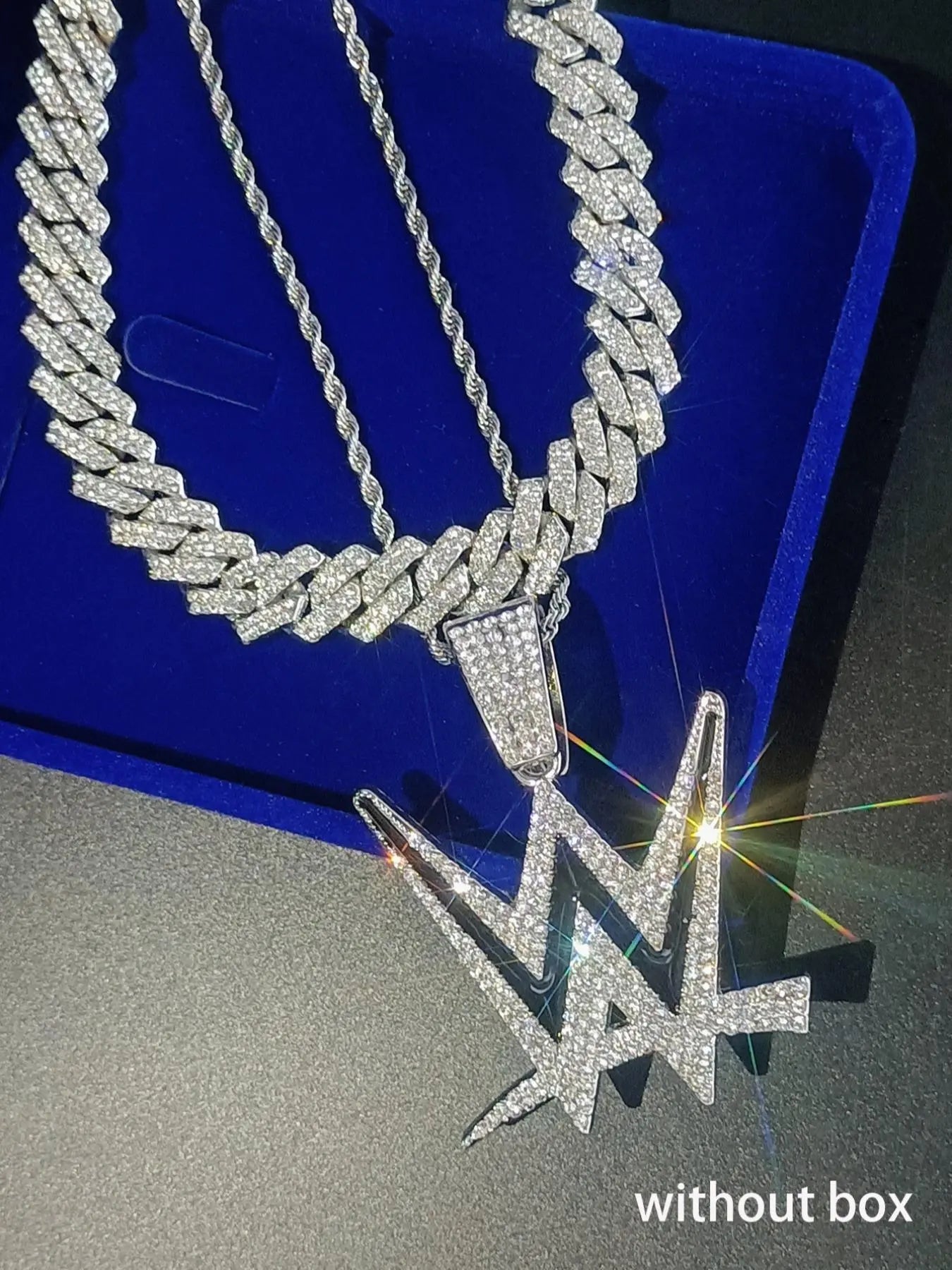 Rhinestone-Embellished Wrestling Pendant Necklace