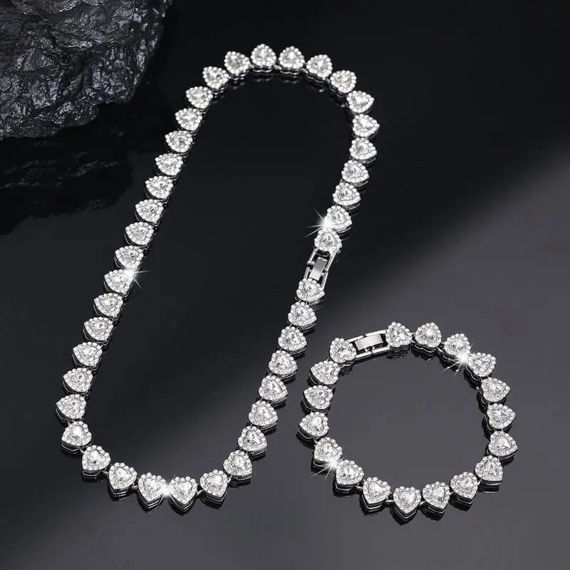 Heart-Shaped Cuban Chain Necklace Set