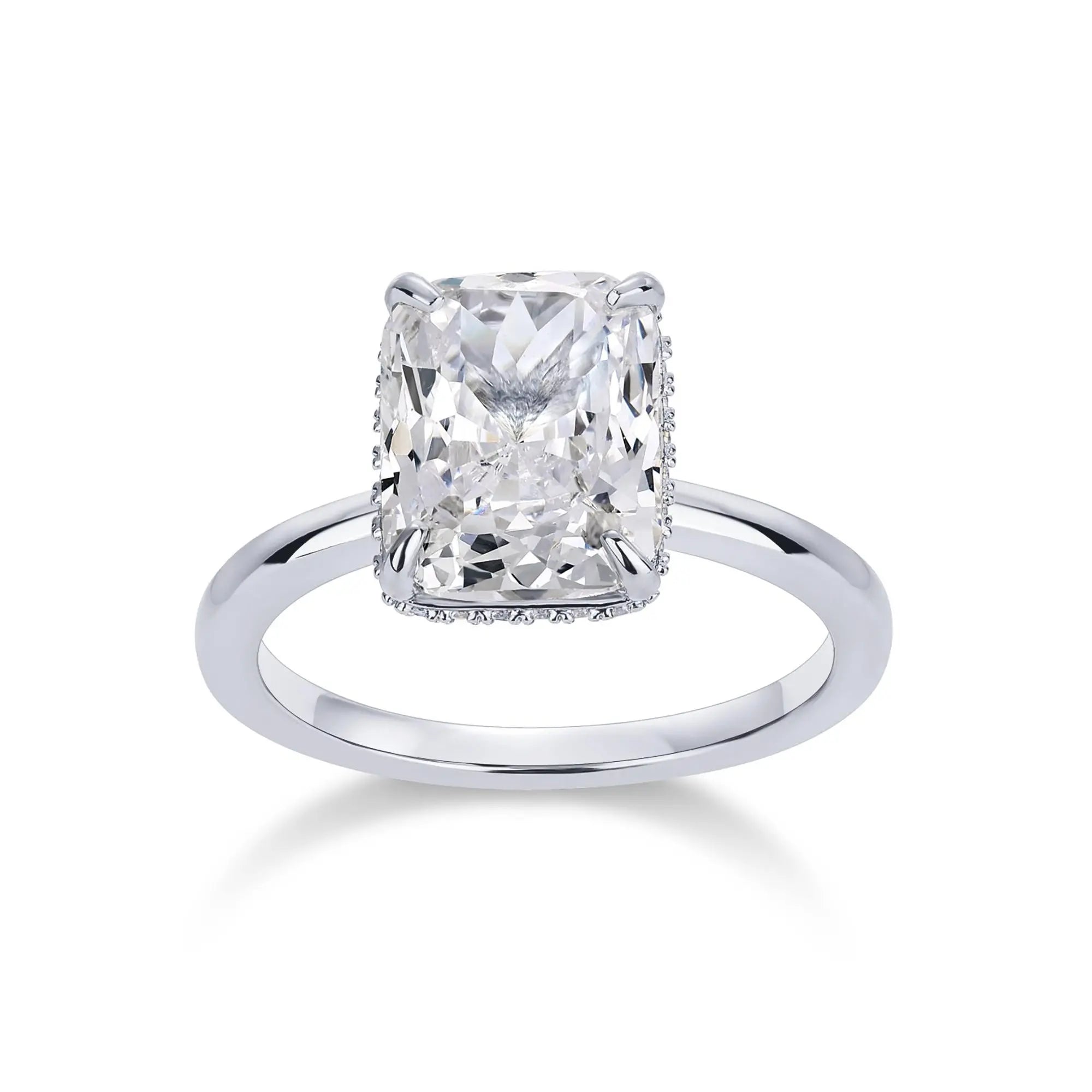 PAVOI 14K Gold Plated 3.5CT Square Radiant Cubic Zirconia Engagement and Promise Ring for Women with Hidden Halo Design