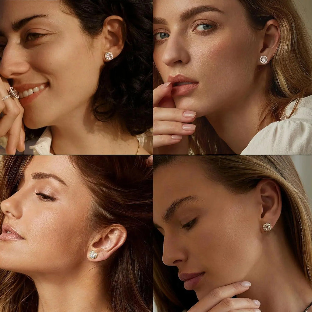 Sterling Silver CZ Stud Earrings Set