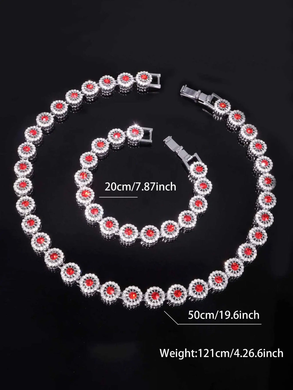 Rhinestone-Embellished Tennis Necklace and Bracelet Set