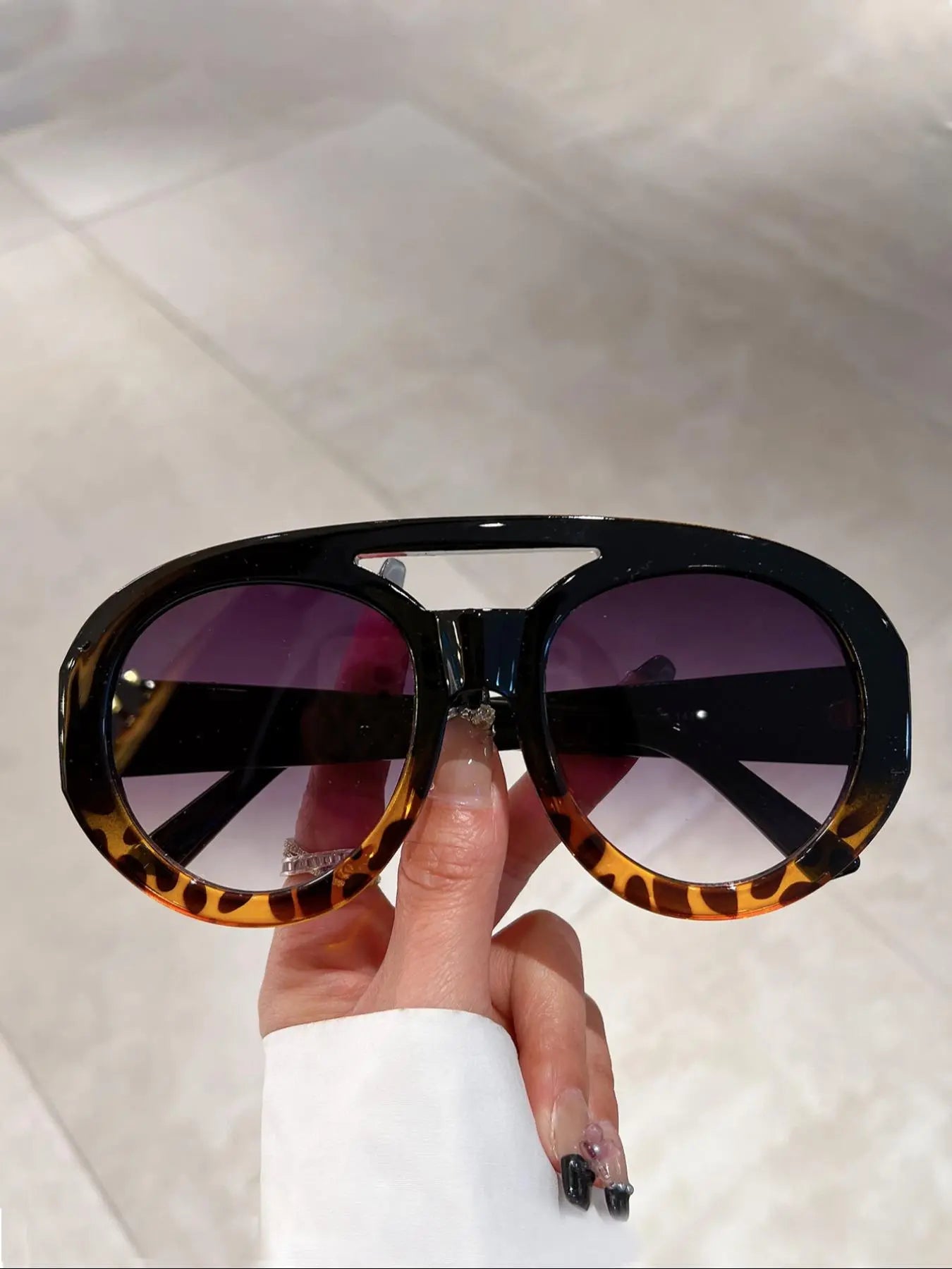 Large Frame Double Bridge Round Glasses