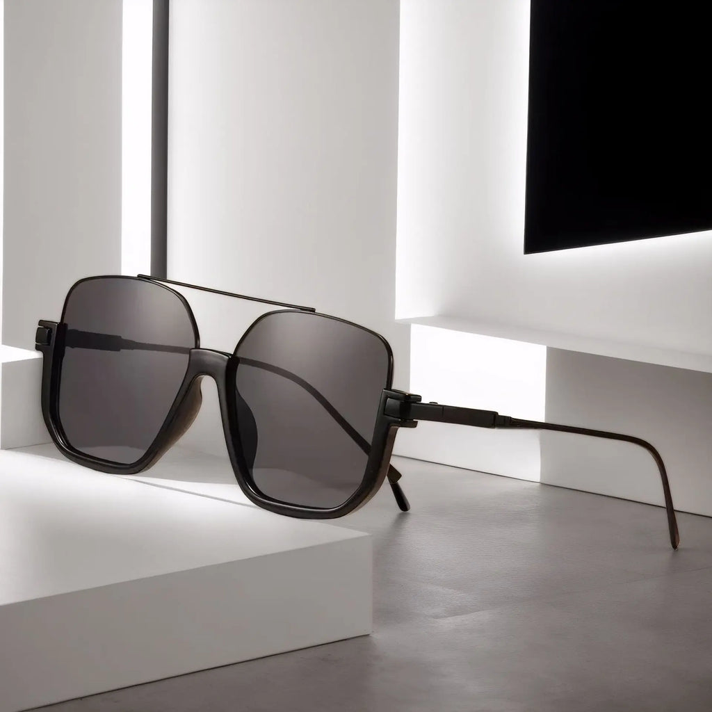 2-Pack Oversized Square Double Bridge Sunglasses - Y2K American Retro Fashion with UV Protection Aviator Shades