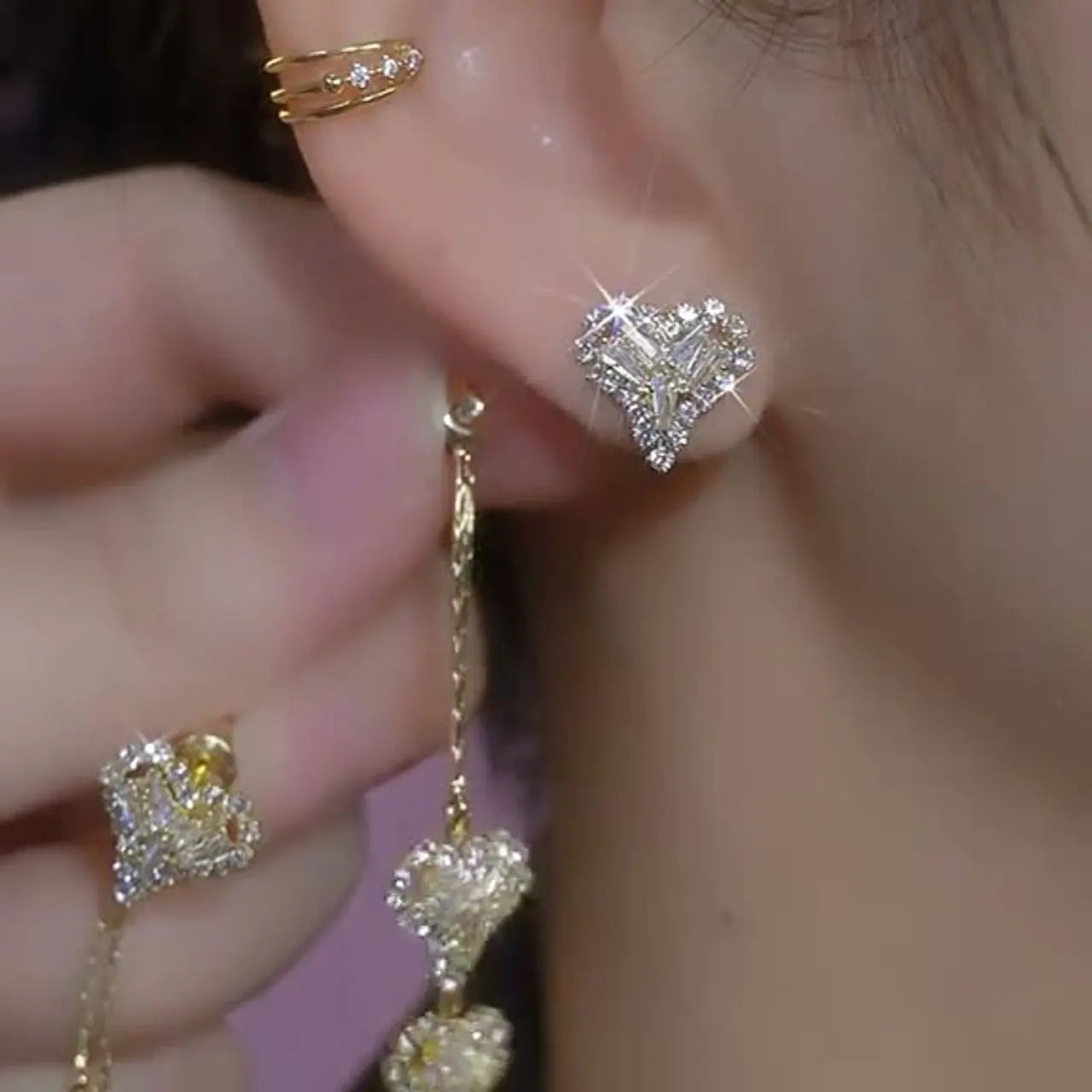 Zircon Heart Tassel Earrings for Women