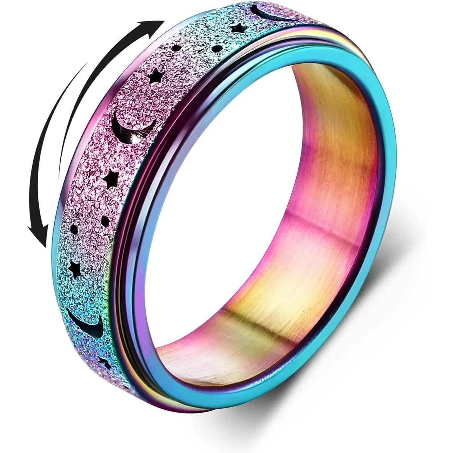 FLORIDECO Stainless Steel Adjustable Fidget Rings for Anxiety Relief - Elegant Rose Gold Spinner Ring for Women, Sizes 5-13, Durable Stress-Relieving Design