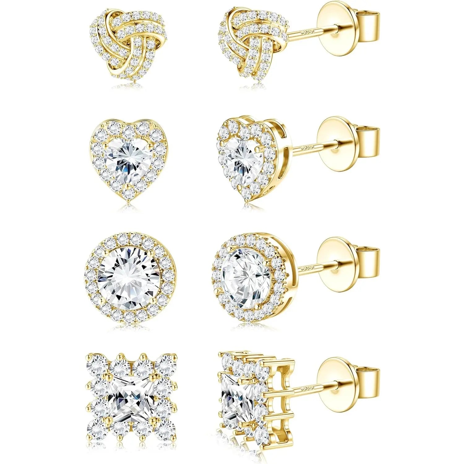 Sterling Silver CZ Stud Earrings Set