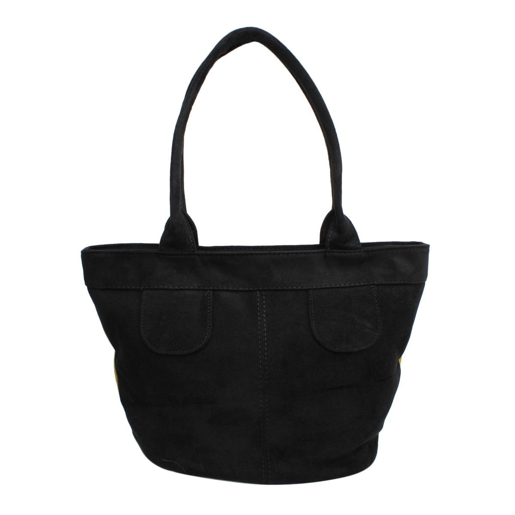 Tote Bag Yellow Suede Black Trim Shoulder Purse